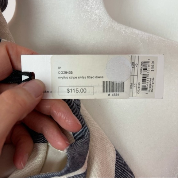 Cupcakes and Cashmere Sheath Dress 10 Ivory Navy Striped Sleeveless Back Cut Out - Picture 13 of 14